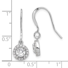 QE17159 Sterling Silver Rhodium-plated Polished Round CZ Halo Dangle Earrings