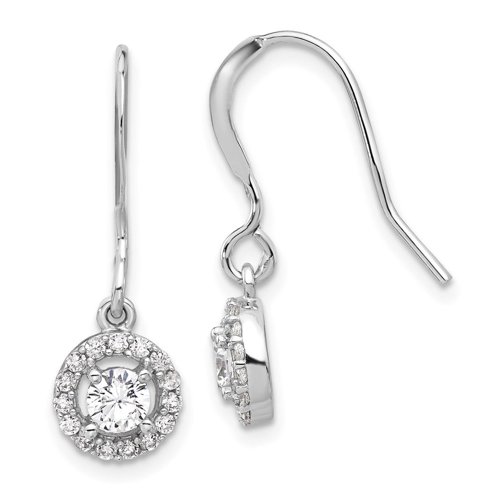 QE17159 Sterling Silver Rhodium-plated Polished Round CZ Halo Dangle Earrings