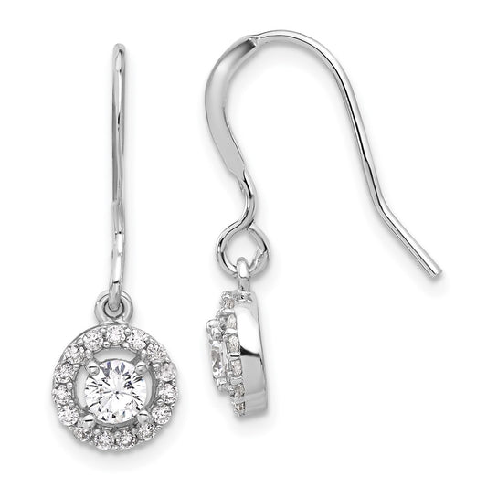 QE17159 Sterling Silver Rhodium-plated Polished Round CZ Halo Dangle Earrings