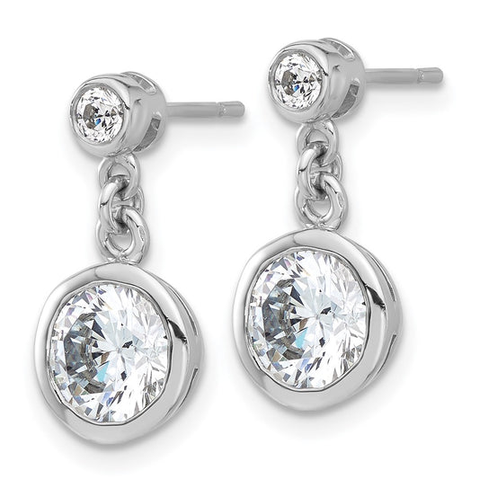 QE17161 Sterling Silver Rhodium-plated CZ Bezel Dangle Post Earrings