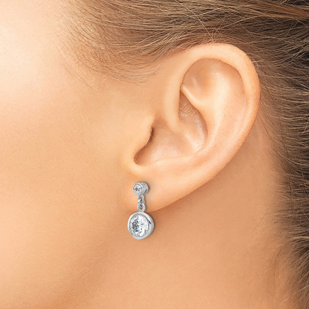 QE17161 Sterling Silver Rhodium-plated CZ Bezel Dangle Post Earrings