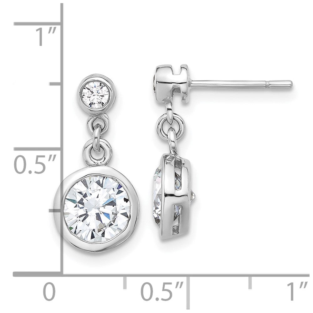 QE17161 Sterling Silver Rhodium-plated CZ Bezel Dangle Post Earrings