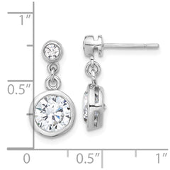 QE17161 Sterling Silver Rhodium-plated CZ Bezel Dangle Post Earrings