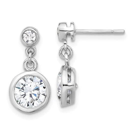 QE17161 Sterling Silver Rhodium-plated CZ Bezel Dangle Post Earrings