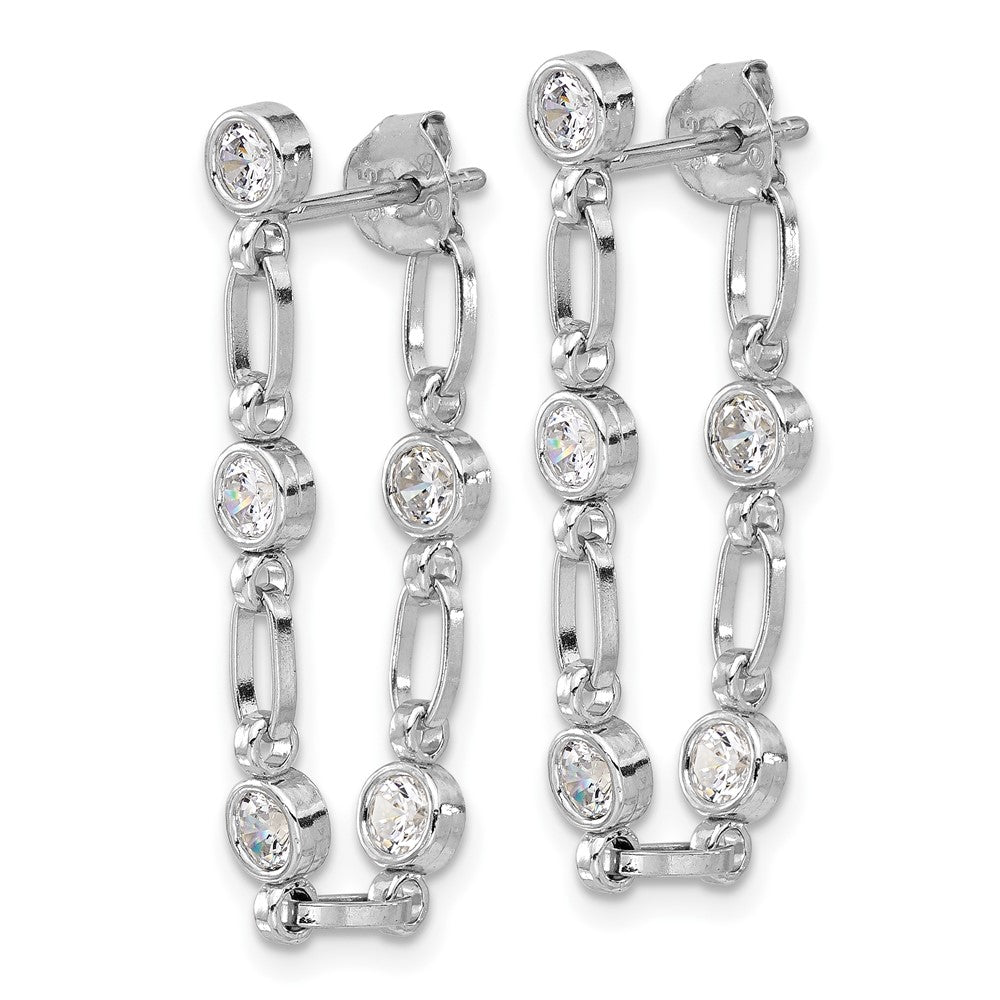 QE17163 Sterling Silver Rhodium-plated Bezel CZ Post Dangle Earrings