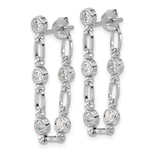 QE17163 Sterling Silver Rhodium-plated Bezel CZ Post Dangle Earrings