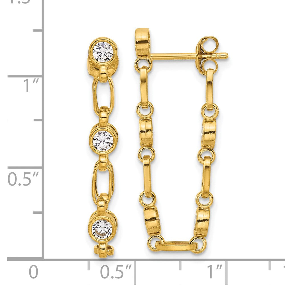 QE17163GP Sterling Silver Gold-tone Bezel CZ Post Dangle Earrings
