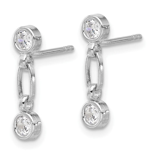 QE17164 Sterling Silver Rhodium-plated Bezel CZ Post Dangle Earrings