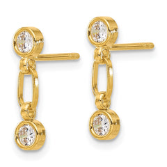 QE17164GP Sterling Silver Gold-tone Bezel  CZ Post Dangle Earrings