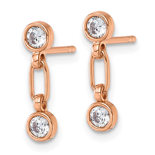 QE17164RG Sterling Silver Rose-tone Bezel CZ Post Dangle Earrings
