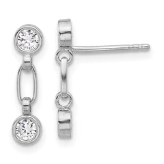 QE17164 Sterling Silver Rhodium-plated Bezel CZ Post Dangle Earrings