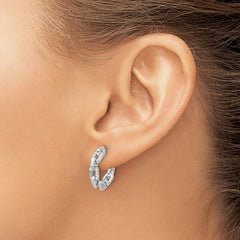 QE17166 Sterling Silver Rhodium-plated with CZ Link Design Post Hoop Earrings