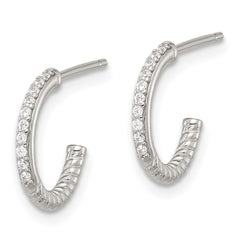 QE17172 Sterling Silver Flash Platinum-plated Twisted CZ C Hoop Post Earrings