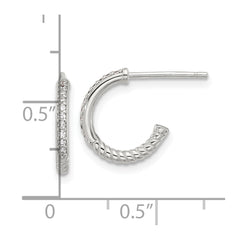 QE17172 Sterling Silver Flash Platinum-plated Twisted CZ C Hoop Post Earrings