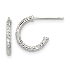 QE17172 Sterling Silver Flash Platinum-plated Twisted CZ C Hoop Post Earrings