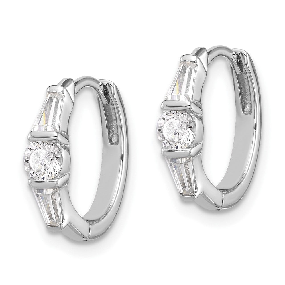 QE17176 Sterling Silver Rhodium-plated CZ Hinged Hoop Earrings