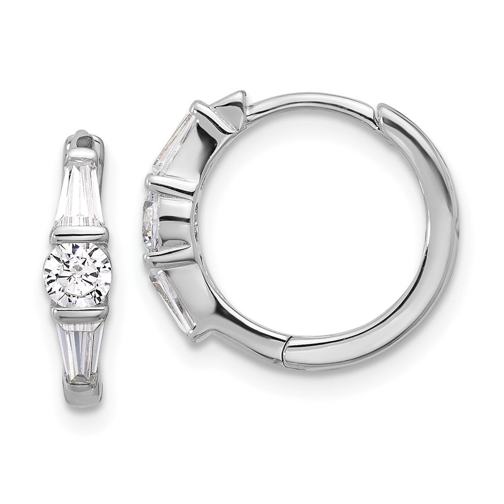 QE17176 Sterling Silver Rhodium-plated CZ Hinged Hoop Earrings