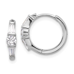 QE17176 Sterling Silver Rhodium-plated CZ Hinged Hoop Earrings