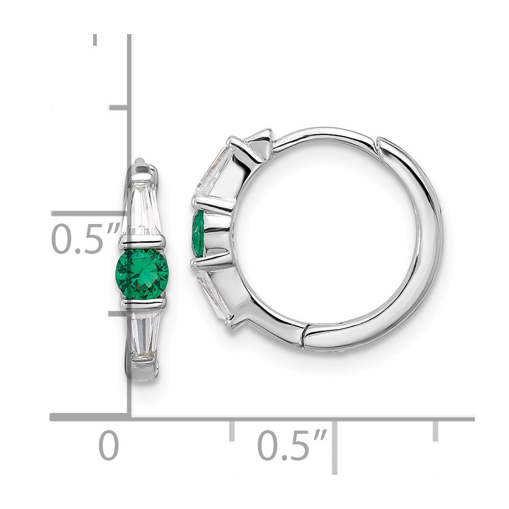 QE17177 Sterling Silver Rhodium-plated Green/White CZ Hinged Hoop Earrings
