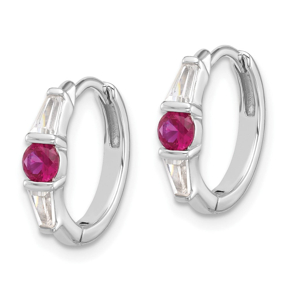 QE17178 Sterling Silver Rhodium-plated Red/White CZ Hinged Hoop Earrings