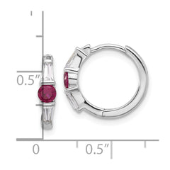 QE17178 Sterling Silver Rhodium-plated Red/White CZ Hinged Hoop Earrings