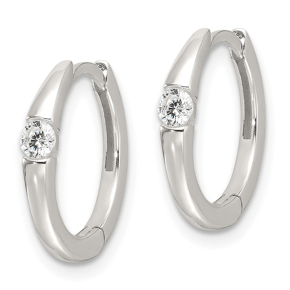 QE17182 Sterling Silver E-Coating CZ Hinged Hoop Earrings