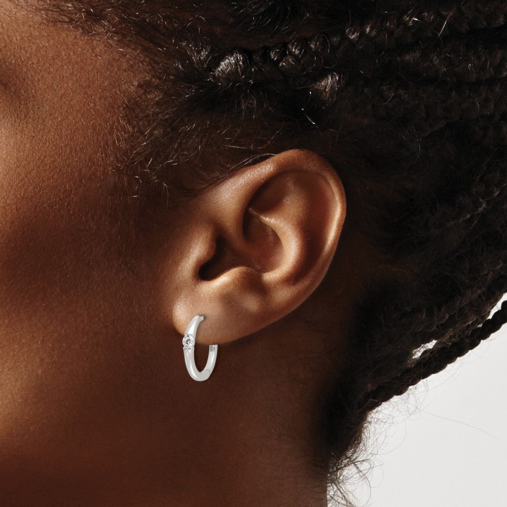 QE17182 Sterling Silver E-Coating CZ Hinged Hoop Earrings