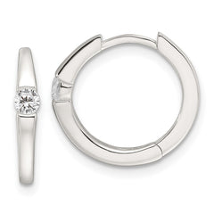 QE17182 Sterling Silver E-Coating CZ Hinged Hoop Earrings