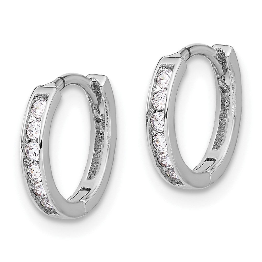 QE17183 Sterling Silver Rhodium-plated 2mm CZ Hinged Hoop Earrings