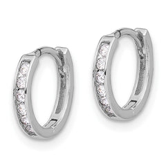 QE17183 Sterling Silver Rhodium-plated 2mm CZ Hinged Hoop Earrings