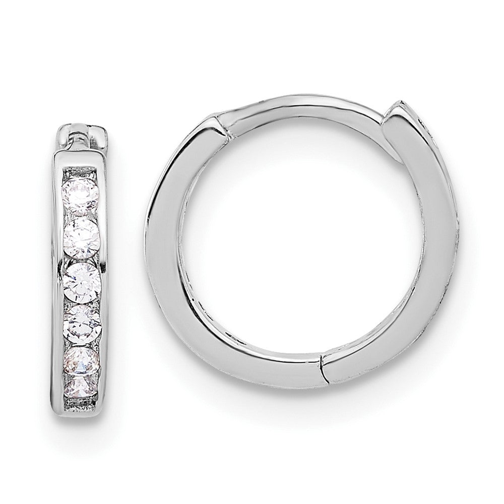 QE17183 Sterling Silver Rhodium-plated 2mm CZ Hinged Hoop Earrings