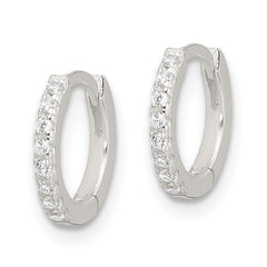 QE17184 Sterling Silver E-Coating Polished CZ Hinged Hoop Earrings