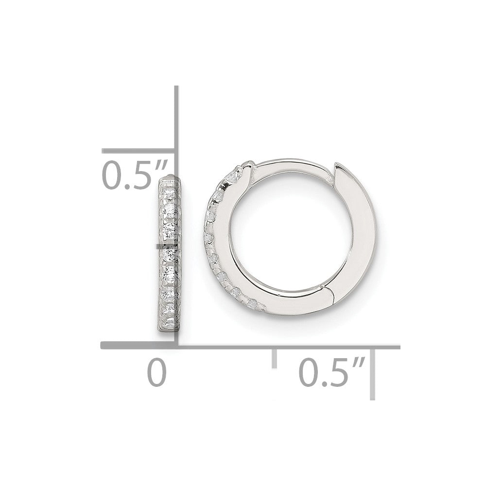 QE17184 Sterling Silver E-Coating Polished CZ Hinged Hoop Earrings