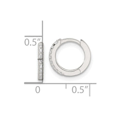 QE17184 Sterling Silver E-Coating Polished CZ Hinged Hoop Earrings