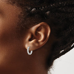QE17187 Sterling Silver Rhodium-plated Polished CZ Hinged Huggie Hoop Earrings