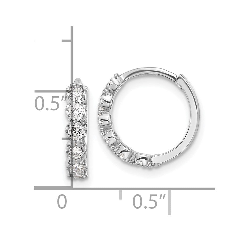 QE17187 Sterling Silver Rhodium-plated Polished CZ Hinged Huggie Hoop Earrings