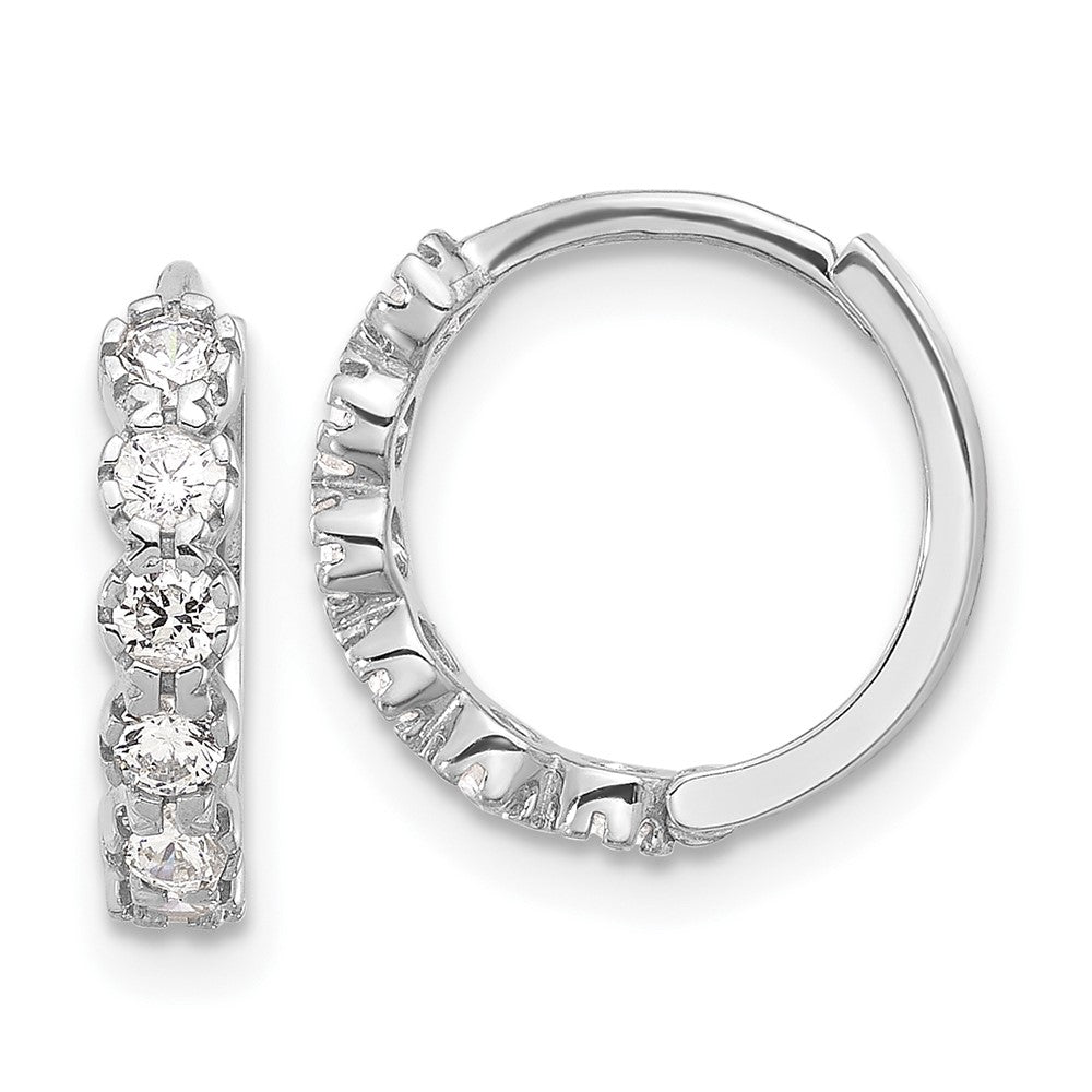 QE17187 Sterling Silver Rhodium-plated Polished CZ Hinged Huggie Hoop Earrings