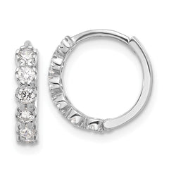 QE17187 Sterling Silver Rhodium-plated Polished CZ Hinged Huggie Hoop Earrings