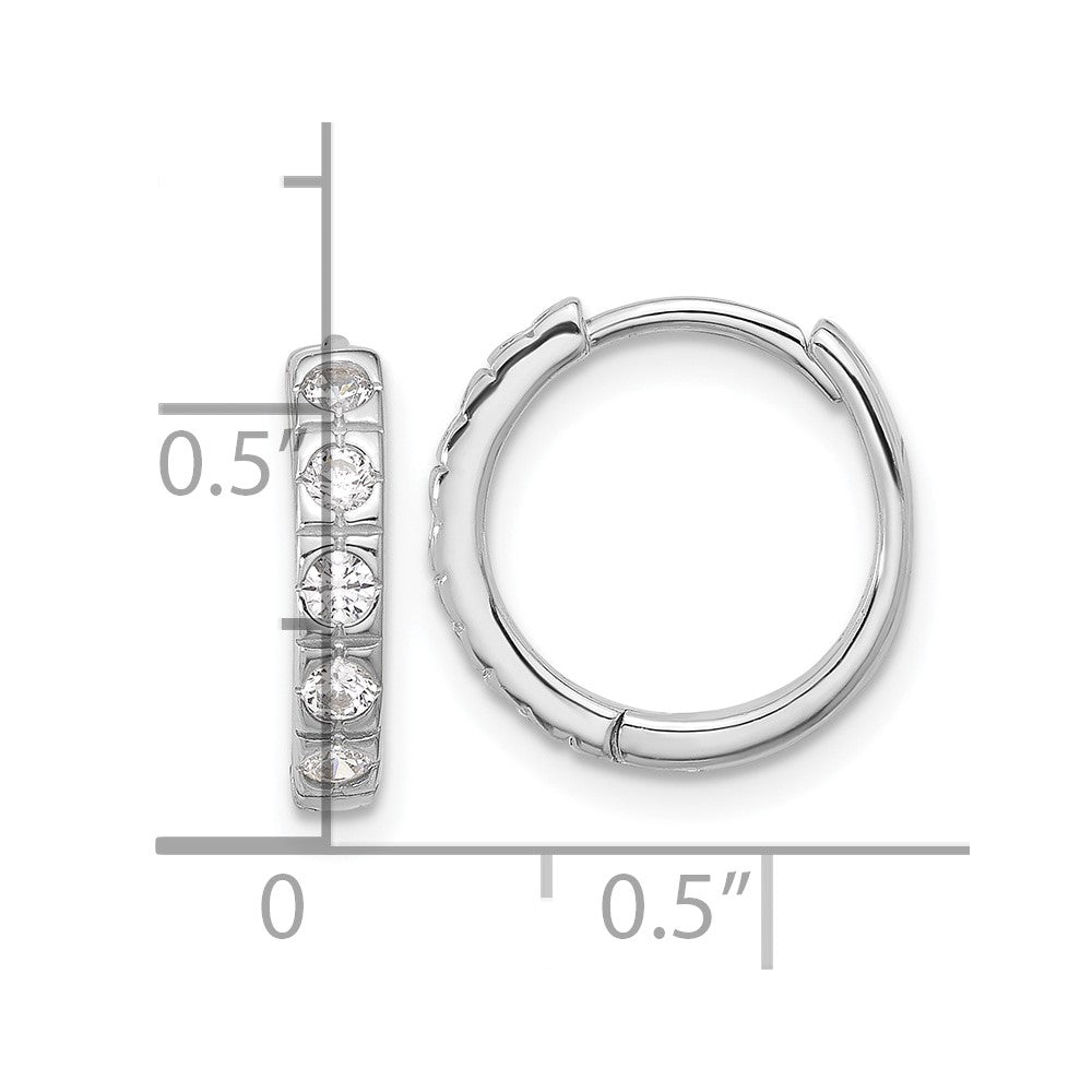 QE17192 Sterling Silver Rhodium-plated CZ 2.75mm Hinged Hoop Earrings