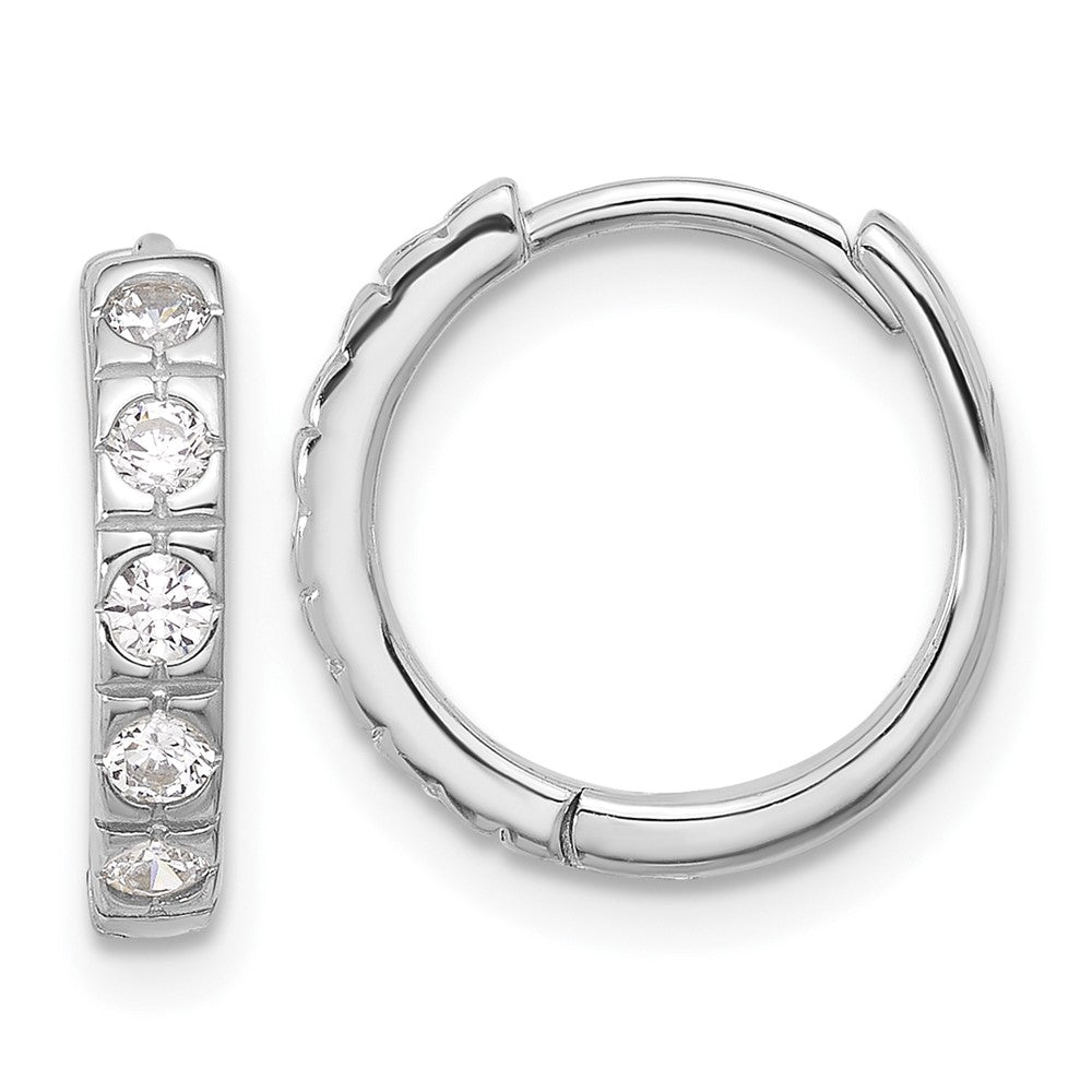QE17192 Sterling Silver Rhodium-plated CZ 2.75mm Hinged Hoop Earrings