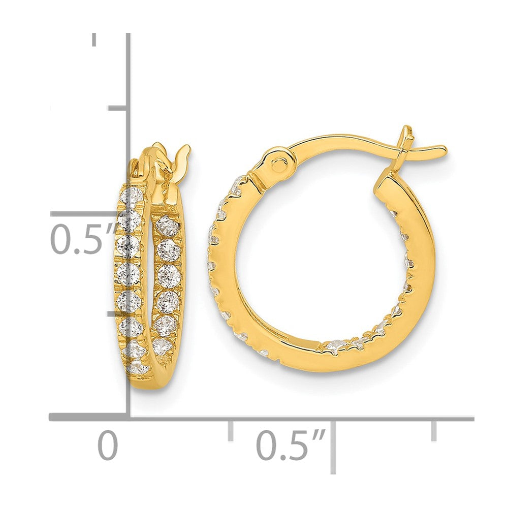 QE17194GP Sterling Silver Gold-tone Polished In/Out CZ Round Hoop Earrings
