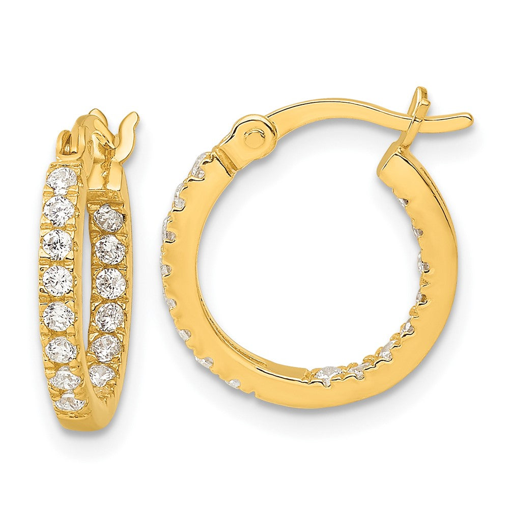 QE17194GP Sterling Silver Gold-tone Polished In/Out CZ Round Hoop Earrings