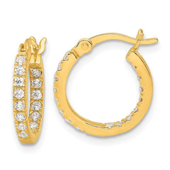 QE17194GP Sterling Silver Gold-tone Polished In/Out CZ Round Hoop Earrings