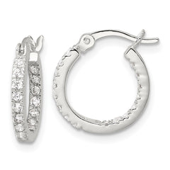 QE17194 Sterling Silver Polished CZ In/Out Round Hoop Earrings
