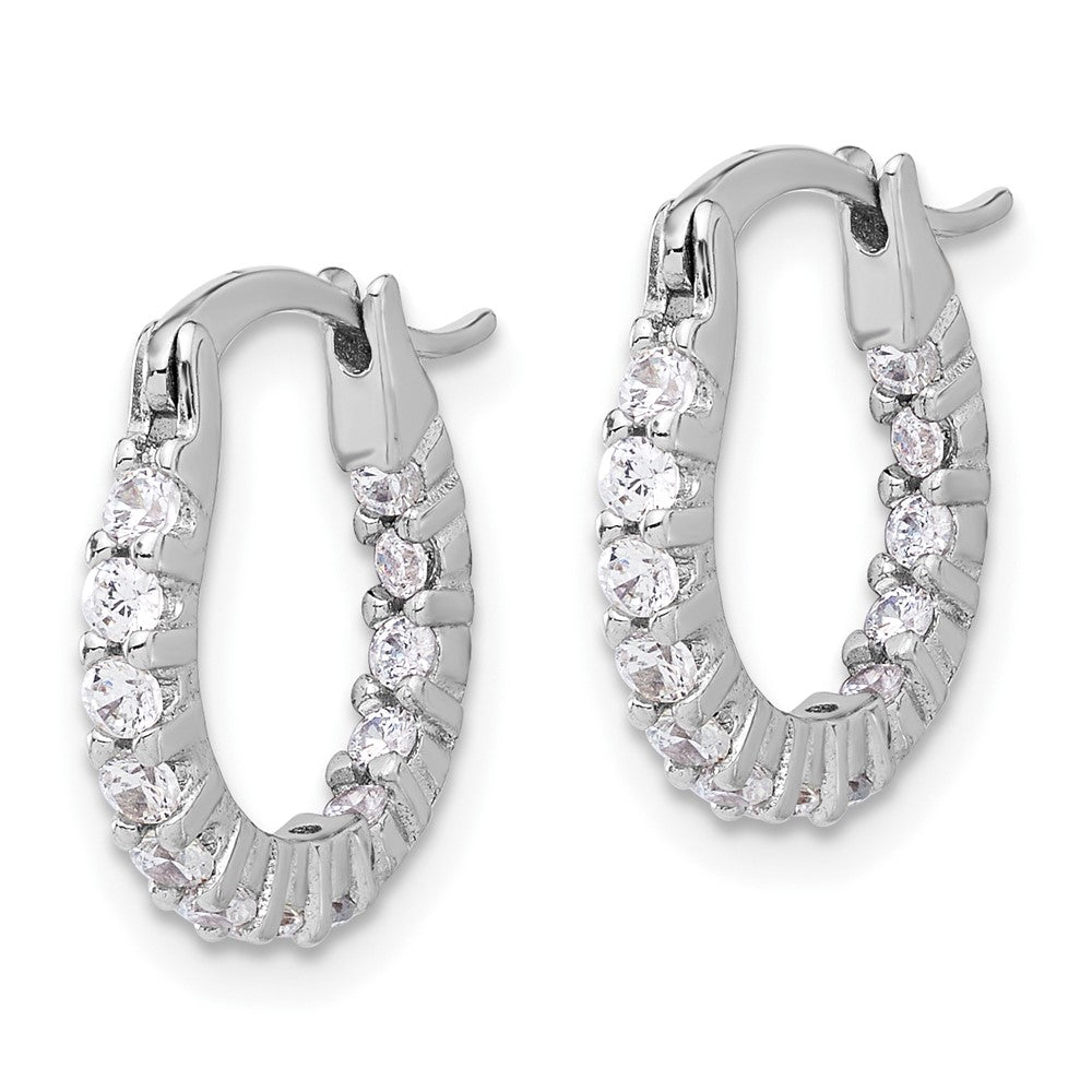 QE17195 Sterling Silver Rhodium-plated 2mm CZ In/Out Hoop Earrings