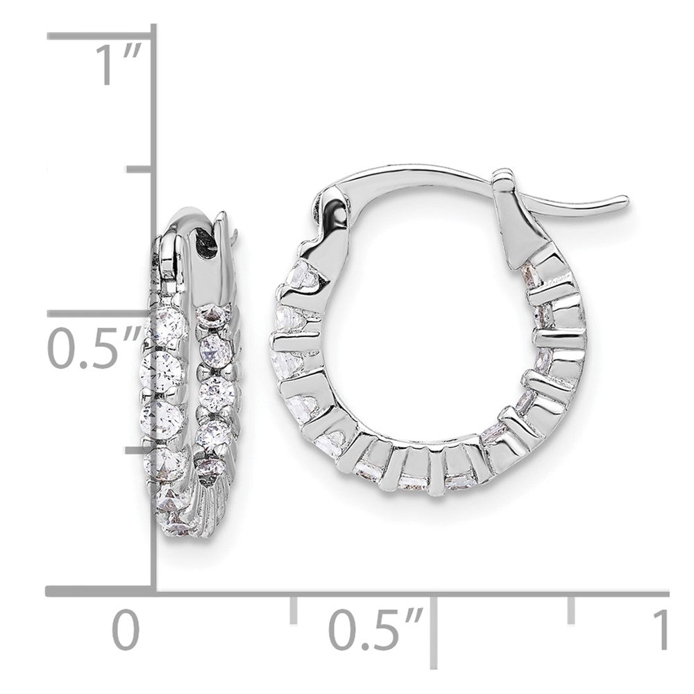 QE17195 Sterling Silver Rhodium-plated 2mm CZ In/Out Hoop Earrings