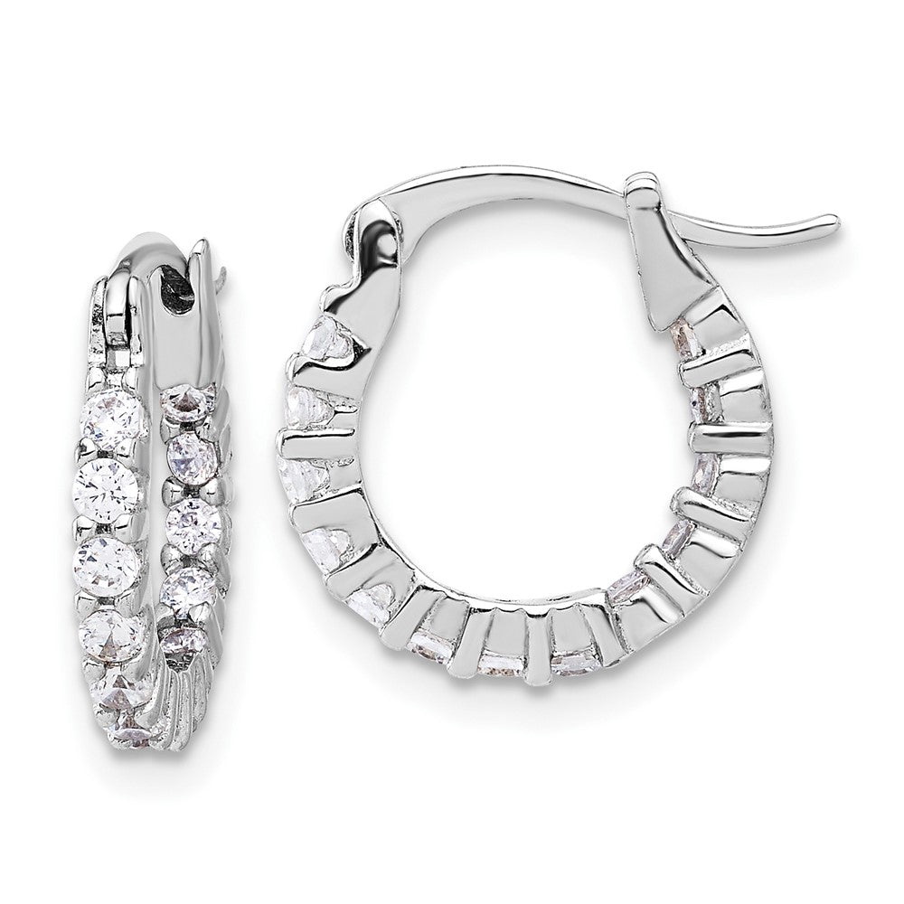 QE17195 Sterling Silver Rhodium-plated 2mm CZ In/Out Hoop Earrings