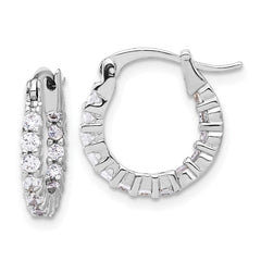 QE17195 Sterling Silver Rhodium-plated 2mm CZ In/Out Hoop Earrings