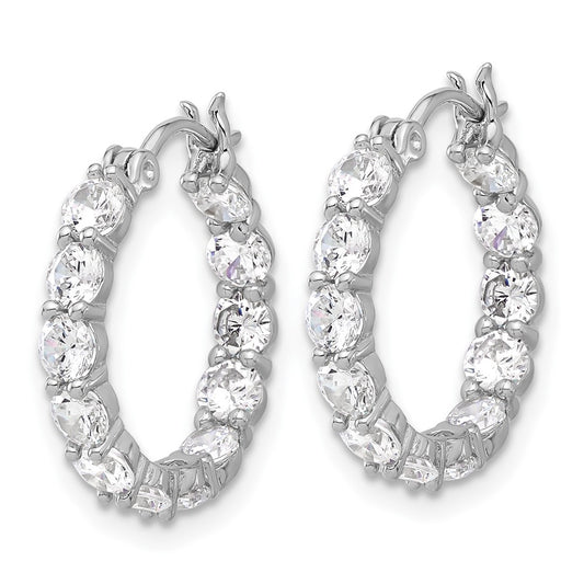 QE17196 Sterling Silver Rhodium-plated In and Out CZ Hoop Earrings
