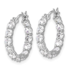 QE17196 Sterling Silver Rhodium-plated In and Out CZ Hoop Earrings